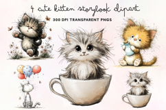 Cute Kitten Storybook Clipart PNG Product Image 1