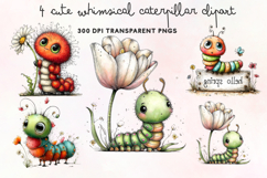 Cute Whimsical Caterpillar Clipart PNG Product Image 1