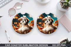 Halloween Dog Car Coaster Sublimation| Halloween Coaster PNG Product Image 1
