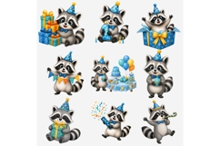Boy Raccoon Birthday Clipart PNG, 18 Cute Blue Birthday Product Image 4