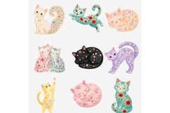 Floral Cat Clipart PNG, 18 Cute Flower Cat Designs Product Image 4