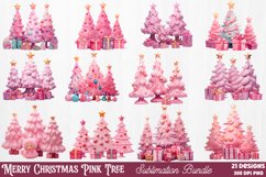 Merry Christmas Pink Tree Clipart Bundle, Christmas Pink Tre Product Image 1