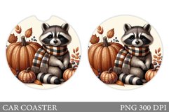 Fall Raccoon Car Coaster. Fall Car Coaster Sublimation Product Image 1