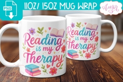 Reading is my therapy mug wrap sublimation PNG, book lover Product Image 1