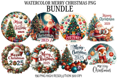 Watercolor Merry Christmas PNG Bundle | Festive Holiday Wate Product Image 1