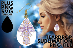 Lovely Teardrop Earrings Art PNG, Flower Cross Product Image 1