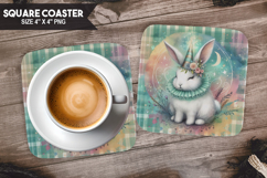 Bunny, Fantasy &amp; Whimsy, Buffalo Plaid Square Coaster PNG Product Image 1