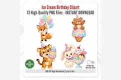 Ice Cream Birthday Clipart Bundle | Cute Animal Party PNG Product Image 4