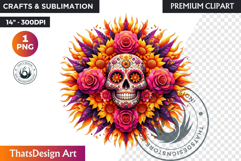 Floral Day of the Dead Clipart PNG sugar skull la catrina Product Image 1