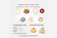 Watercolor Halloween Baby Outfit Clipart PNG, Denim Baby Product Image 5