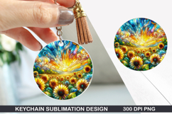 Flower Keychain Sublimation - Spring Keychain PNG Design Product Image 1