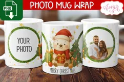 Merry Christmas photo mug wrap PNG, Polar bear mug template Product Image 1