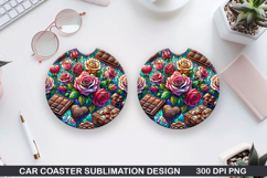 Roes Car Coaster Sublimation| Valentine Coaster PNG Product Image 1
