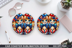 Cat Car Coaster Sublimation, 4th Of July Coaster PNG Design Product Image 1