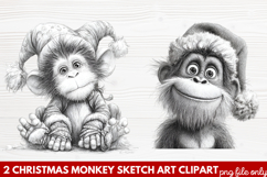 Christmas Monkey Sketch Art Clipart | Hand-Drawn Holiday Product Image 1