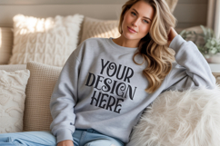 Ash Gildan 18000 Sweatshirt Mockup,G18000 Crewneck Sweatshir Product Image 1