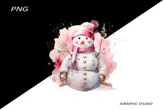 Pink Snowman Clipart, Gold and Pink Chistmas Clipart Product Image 1