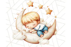Sleeping Baby on Moon PNG, Cute Night Sky Baby Clipart Png Product Image 3