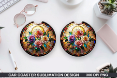 Roses Car Coaster Sublimation| Christmas Coaster PNG Design Product Image 1
