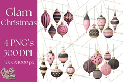 Pink and Black Glam Christmas PNG Clipart Product Image 1