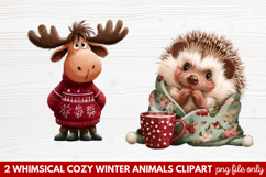 Whimsical Cozy Winter Animals Clipart | Cute Snowy Forest Product Image 1