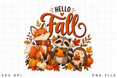 Hello Fall PNG, Cute Woodland Animals Autumn Sublimation Product Image 2