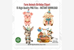 Farm Animals Birthday Clipart Bundle | 15 PNG Files Product Image 4