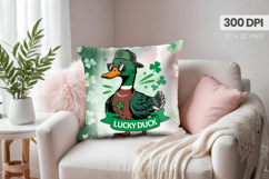 Lucky Duck Cute St Patrick’s Day Pillow PNG Sublimation Desi Product Image 1