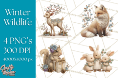 Snowy Forest Animals Clipart PNG, Holiday Woodland Art Product Image 1