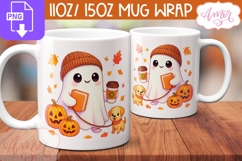 Fall Season Mug Wrap Sublimation, Cute Ghost Mug template Product Image 2