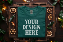 Gildan 5000 Forest Green Folded Christmas Mockup, G5000 mock Product Image 1