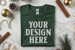 Gildan 64000 Forest Green Folded Christmas Flat Lay T-shirt Product Image 1