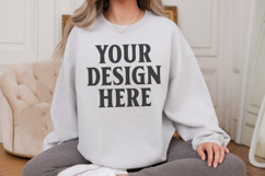 Gildan 18000 Ash Mockup , Crewneck Sweatshirt Boho Mock-up Product Image 1