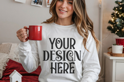 Christmas Gildan 18000 White Crewneck Sweatshirt Mockup Product Image 1