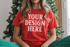 Christmas Bella Canvas 3001 Red Shirt Mockup ,Trandy mockup Product Image 1