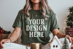 Christmas Bella Canvas 3001 Forest Green Shirt Mockup ,Trand Product Image 1