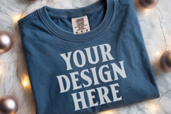 True Navy Comfort Colors 1717 Christmas Folded T-Shirt Mock Product Image 1