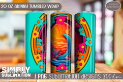3D Retro Beach Sublimation Skinny Tumbler Wrap| 20oz | Png Product Image 2