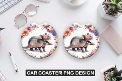 Armadillo Car Coaster Sublimation| Animal Coaster PNG Product Image 1