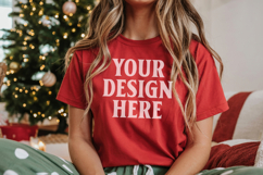 Christmas Bella Canvas 3001 Red Shirt Mockup ,Trandy mockup Product Image 1