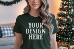 Christmas Bella Canvas 3001 Forest Green Shirt Mockup ,Trand Product Image 1