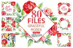 Roses PNG watercolor flower set - Free Design of The Week Product Image 1