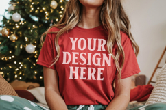 Christmas Bella Canvas 3001 Red Shirt Mockup ,Trandy mockup Product Image 1