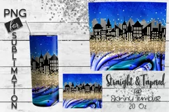 Sublimation skinny tumbler - city skyline at night glitters Product Image 1