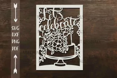 Floral Cake Let's celebrate Birthday card cut out svg dxf Product Image 3
