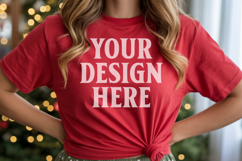 Christmas Bella Canvas 3001 Red Shirt Mockup ,Trandy mockup Product Image 1
