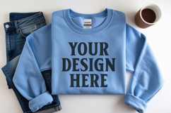 Light Blue Gildan 18000 Folded Flat Lay Mockups Product Image 1