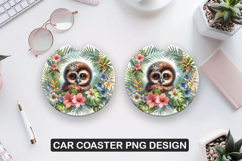 Cute owl Car Coaster Sublimation| Animal Coaster PNG Product Image 1