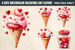 Cute Watercolor Valentines Day Clipart PNG Product Image 1