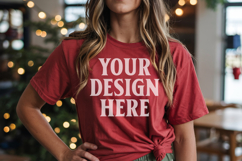 Christmas Bella Canvas 3001 Red Shirt Mockup ,Trandy mockup Product Image 1
